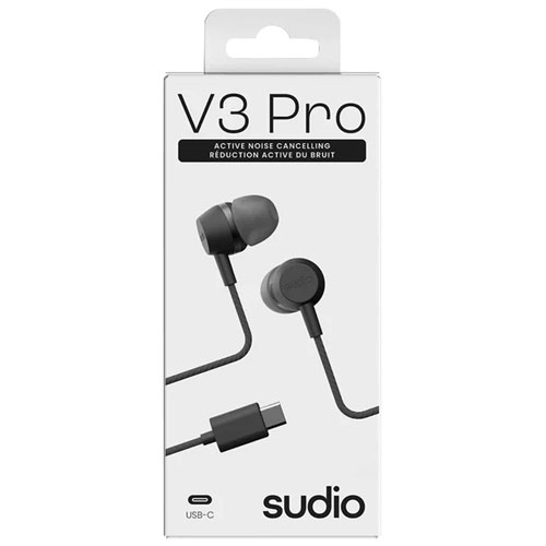 Écouteurs boutons avec fil à suppression du bruit V3 Pro de Sudio Audio - Noir