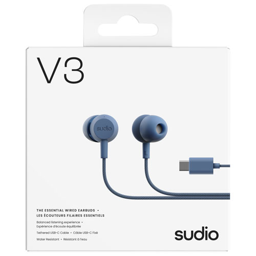 Écouteurs boutons avec fil V3 de Sudio Audio - Bleu
