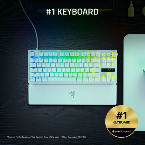 Clavier de jeu de sports électroniques sans pavé numérique à touches mécaniques optiques analogiques de 8 kHz Huntsman V3 Pro de Razer- Blanc