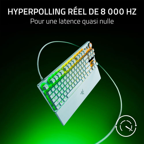 Clavier de jeu de sports électroniques sans pavé numérique à touches mécaniques optiques analogiques de 8 kHz Huntsman V3 Pro de Razer- Blanc