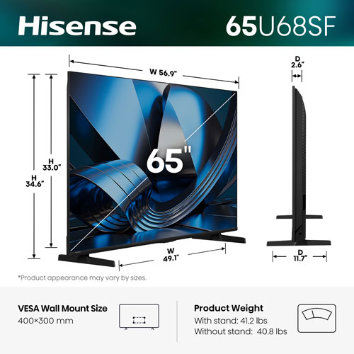 Téléviseur intelligent Fire TV QLED mini-DEL HDR UHD 4K de 65 po QD8SF de Hisense (65U68SF) - 2026