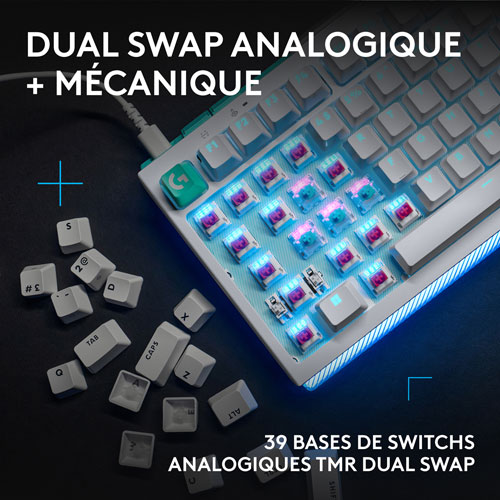 Clavier de jeu mécanique tactile et analogique rétroéclairé à touches linéaires DUAL SWAP TMR G G512 X 75 format 75 % de Logitech - Blanc - Anglais