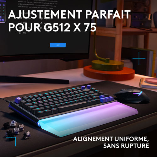 Repose paume amplifiant la barre lumineuse G G512 PRO X 75 LIGHTSYNC de Logitech - Transparent