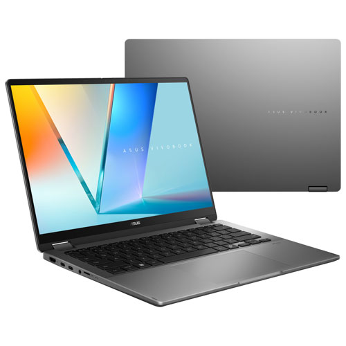 Portable 2-en-1 à écran tactile de 14 po Vivobook 14 Flip Copilot+ d'ASUS - Core Ultra 7 355 d'Intel - Mémoire vive LPDDR5X de 16 Go - Disque SSD de 512 Go - Windows 11 - Gris mat