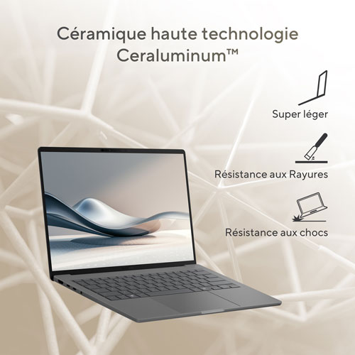 Portable de 14 po Zenbook A14 d'ASUS - Gris Islande (Snapdragon X X1 26 100/RAM 16 Go/SSD 512 Go/Windows 11 Famille)