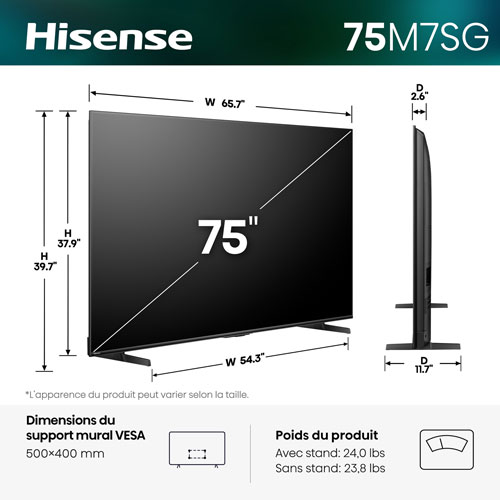 Hisense 75" M7SG 4K UHD HDR Hi-QLED Mini-LED AI Smart Google TV (75M7SG) - 2026