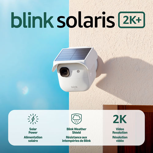 Caméra IP d'extérieur 2K Wi-Fi 2K+ de Blink avec batterie Solaris - Blanc