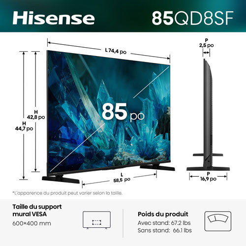 Hisense 85" QD8SF 4K UHD HDR Mini-LED QLED Fire TV Smart TV (85QD8SF) - 2026
