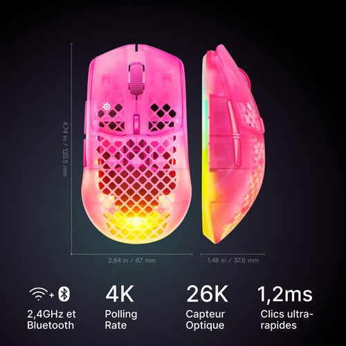 Souris de jeu Bluetooth de 26 000 ppp Aerox 3 de 2e génération de SteelSeries - Magenta