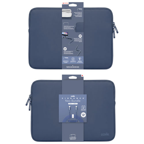 LOGiiX Vibrance Neo 13" MacBook Sleeve with USB-C to USB-C Cable - Indigo