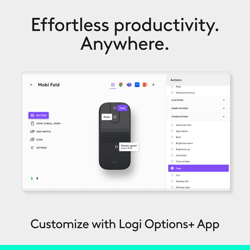 Logitech Mobi Fold Bluetooth Optical Mouse - Graphite
