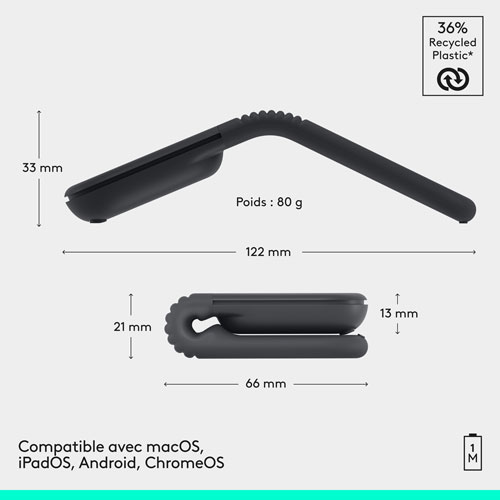 Logitech Mobi Fold Bluetooth Optical Mouse - Graphite