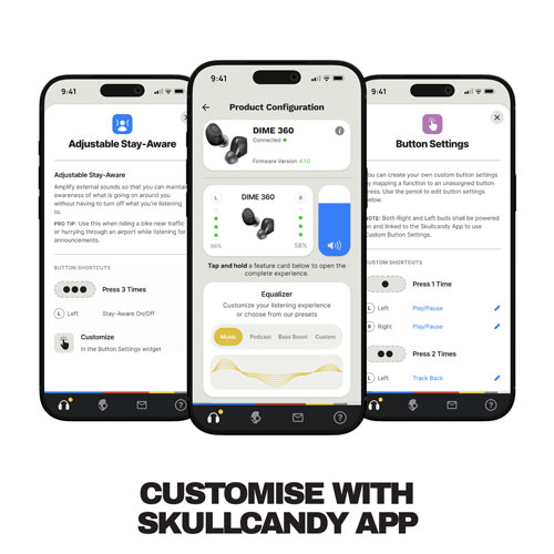 Écouteurs boutons 100 % sans fil à isolation sonore Dime 360 de Skullcandy - Noir
