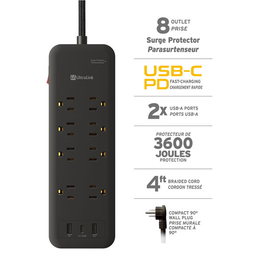 UltraLink 8-Outlet Surge Protector with USB-A/USB-C Ports (ULPSP8B)
