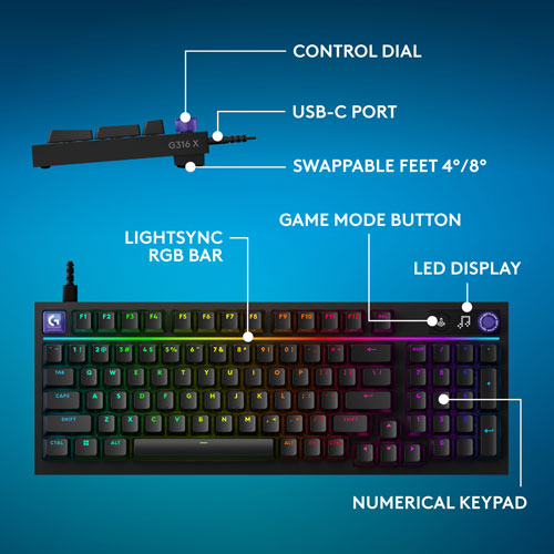Clavier de jeu mécanique rétroéclairé pleine grandeur à touches linéaires G316 X de Logitech - Noir - Anglais