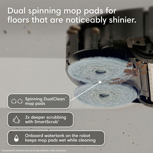 Robot aspirateur et laveur multisurface iRobot Roomba Plus 575 Combo avec station autolavante à vidange automatique, cartographie intelligente, Wi-Fi, LiDAR - Noir