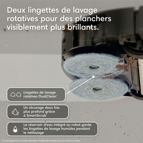 Robot aspirateur et laveur multisurface iRobot Roomba Plus 575 Combo avec station autolavante à vidange automatique, cartographie intelligente, Wi-Fi, LiDAR - Noir