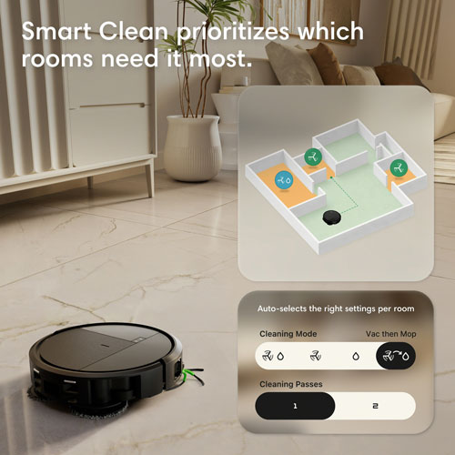 Robot aspirateur et laveur multisurface iRobot Roomba Plus 575 Combo avec station autolavante à vidange automatique, cartographie intelligente, Wi-Fi, LiDAR - Noir