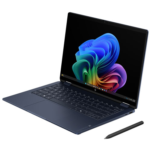 Portable 2-en-1 tactile HP OmniBook X Flip de 14 po - Intel Core Ultra 7 355 - Mémoire LPDDR5x de 16 Go - SSD de 512 Go - Bleu atmosphérique