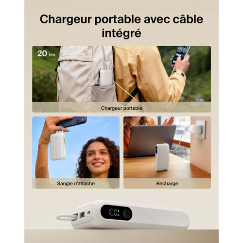 Chargeur portatif USB-C/USB-A UltraCharge de Belkin de 10 000 mAh et 45 W avec câble USB-C intégré – Sable