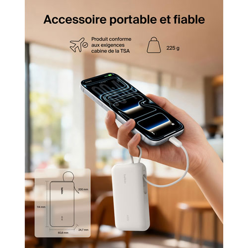 Chargeur portatif USB-C/USB-A UltraCharge de Belkin de 10 000 mAh et 45 W avec câble USB-C intégré – Sable