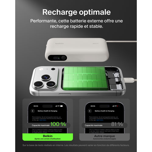 Chargeur portatif USB-C/USB-A UltraCharge de Belkin de 10 000 mAh et 45 W avec câble USB-C intégré – Sable