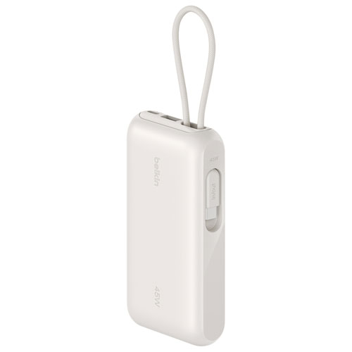 Chargeur portatif USB-C/USB-A UltraCharge de Belkin de 10 000 mAh et 45 W avec câble USB-C intégré – Sable