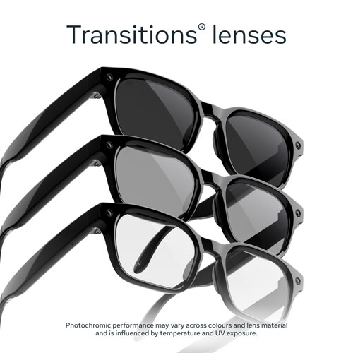 Meta Adventurer AI Glasses with AI, Photo, Video, Audio & Messaging - Classic Black/Transitions Grey - Large