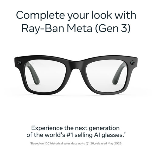Ray-Ban | Meta Wayfarer (Gen 3) Glasses with AI, Photo, Video, Audio & Messaging - Matte Black/Blue AR Clear - Standard