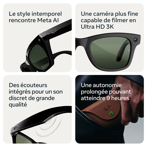 Ray-Ban | Meta Wayfarer (Gen 3) Glasses with AI, Photo, Video, Audio & Messaging - Matte Black/Blue AR Clear - Standard
