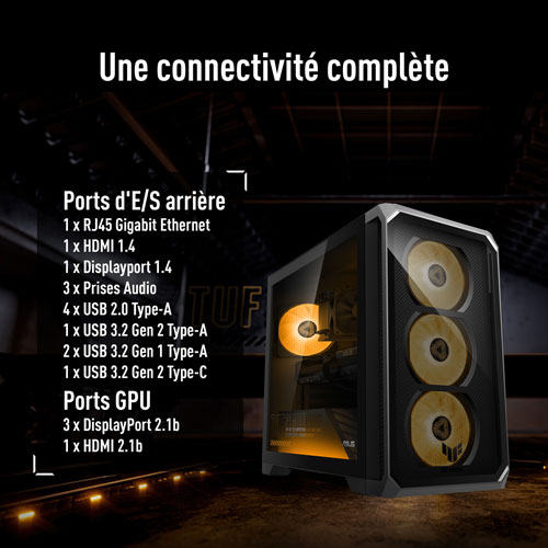 Ordinateur de jeu ASUS TUF TM700 - RTX 5060 DUAL, AMD Ryzen 7-8700F, mémoire de 16 Go, SSD de 1 To - Gris éclipse solaire