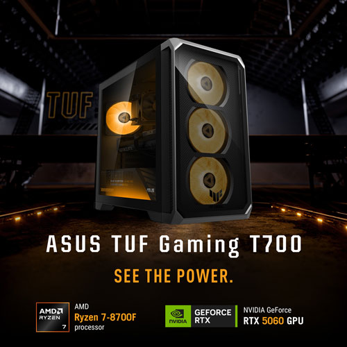 Ordinateur de jeu ASUS TUF TM700 - RTX 5060 DUAL, AMD Ryzen 7-8700F, mémoire de 16 Go, SSD de 1 To - Gris éclipse solaire