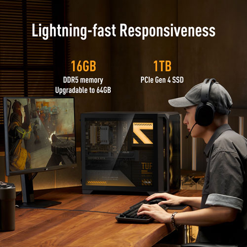 Ordinateur de jeu ASUS TUF TM700 - RTX 5060 DUAL, AMD Ryzen 7-8700F, mémoire de 16 Go, SSD de 1 To - Gris éclipse solaire