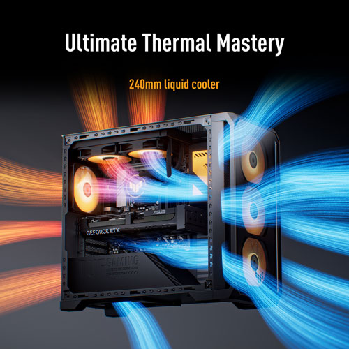 Ordinateur de jeu ASUS TUF TM700 - RTX 5070 PRIME, AMD Ryzen 7‑8700F, mémoire de 16 Go, SSD de 1 To - Gris éclipse solaire