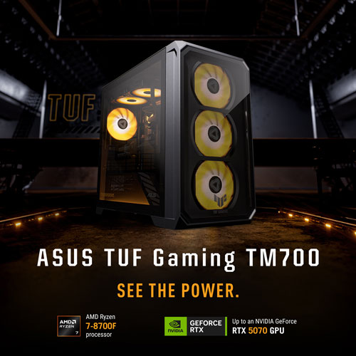 Ordinateur de jeu ASUS TUF TM700 - RTX 5070 PRIME, AMD Ryzen 7‑8700F, mémoire de 16 Go, SSD de 1 To - Gris éclipse solaire