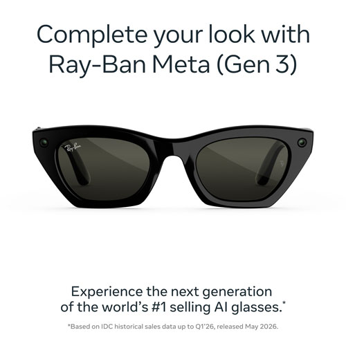 Ray-Ban | Meta Zena (Gen 3) Glasses with AI, Photo, Video, Audio & Messaging - Shiny Black/Polarized G15 Green - Standard