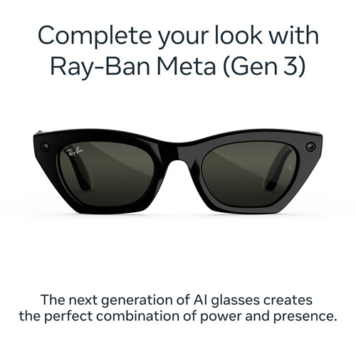 Ray-Ban | Meta Zena (Gen 3) Glasses with AI, Photo, Video, Audio & Messaging - Shiny Black/Polarized G15 Green - Standard