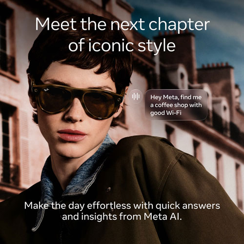Ray-Ban | Meta Zena (Gen 3) Glasses with AI, Photo, Video, Audio & Messaging - Shiny Black/Polarized G15 Green - Standard