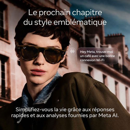Ray-Ban | Meta Zena (Gen 3) Glasses with AI, Photo, Video, Audio & Messaging - Shiny Black/Polarized G15 Green - Standard