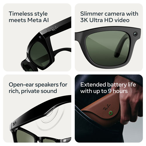 Ray-Ban | Meta Zena (Gen 3) Glasses with AI, Photo, Video, Audio & Messaging - Shiny Black/Polarized G15 Green - Standard