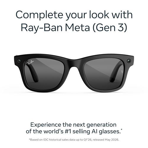 Ray-Ban | Meta Wayfarer (Gen 3) Glasses with AI, Photo, Video, Audio & Messaging - Matte Black/Polar/Plano Grey - Large