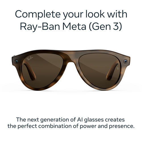 Ray-Ban | Meta Aviator (Gen 3) Glasses with AI, Photo, Video, Audio & Messaging - Havana/Transitions Brown - Standard