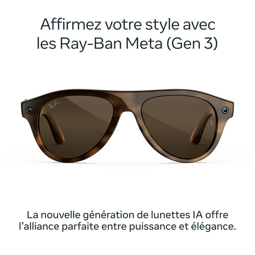 Ray-Ban | Meta Aviator (Gen 3) Glasses with AI, Photo, Video, Audio & Messaging - Havana/Transitions Brown - Standard