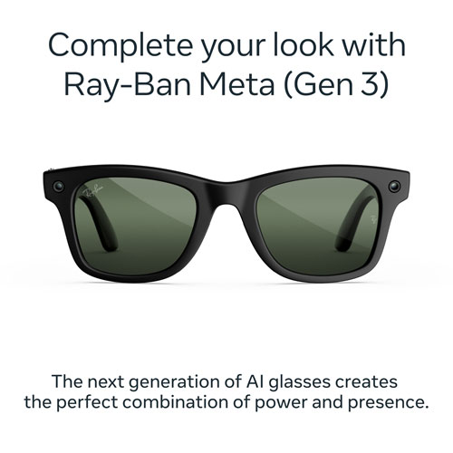 Ray-Ban | Meta Wayfarer (Gen 3) Glasses with AI, Photo, Video, Audio & Messaging - Matte Black/Transitions Graphite Green - Standard