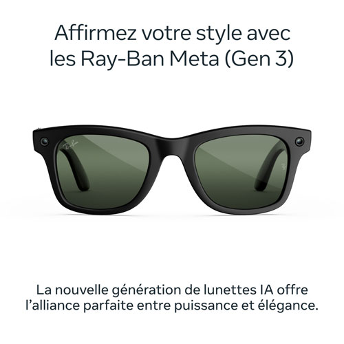 Ray-Ban | Meta Wayfarer (Gen 3) Glasses with AI, Photo, Video, Audio & Messaging - Matte Black/Transitions Graphite Green - Standard