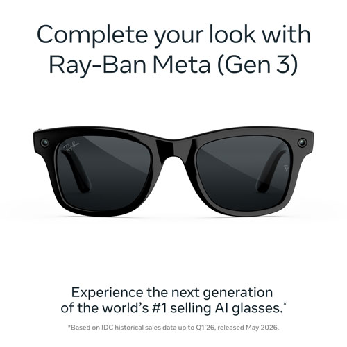 Ray-Ban | Meta Wayfarer (Gen 3) Glasses with AI, Photo, Video, Audio & Messaging - Shiny Black/Transitions Grey - Large