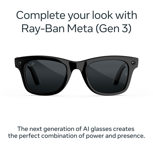 Ray-Ban | Meta Wayfarer (Gen 3) Glasses with AI, Photo, Video, Audio & Messaging - Shiny Black/Transitions Grey - Large
