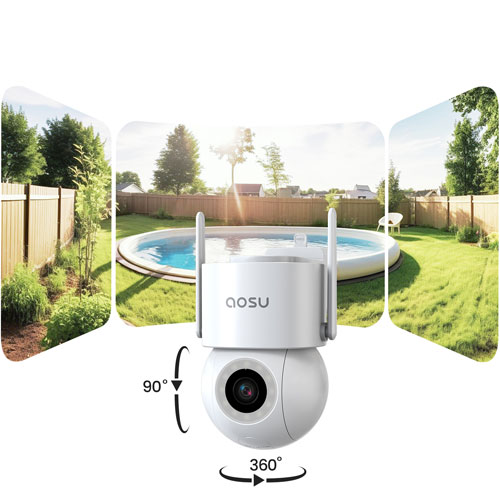 Caméra de sécurité extérieure filaire AOSU C5E avec vision nocturne en couleurs et vue à 360° - Blanc
