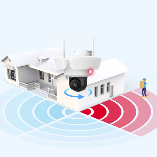 Caméra de surveillance intelligente filaire d’extérieur à projecteur d’illumination aosu avec panoramique à 360°, inclinaison et vision nocturne en couleur