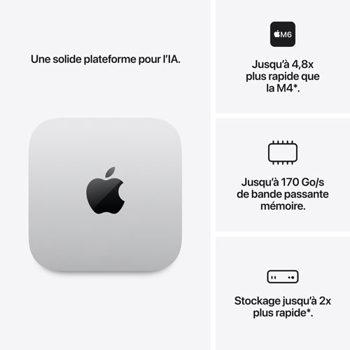 Ordinateur Apple Mac mini 256 Go (MHQK4VC/A), processeur Apple M6 à 12 cœurs / processeur graphique à 12 cœurs / 16 Go de mémoire vive